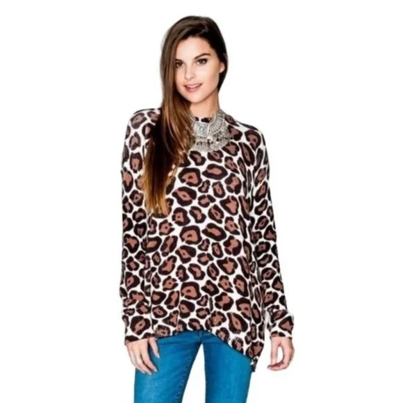 SMYMuMu Back Zip Crewneck Sweater Cotton Cheetah Oversize M 8 10 - Picture 10 of 10